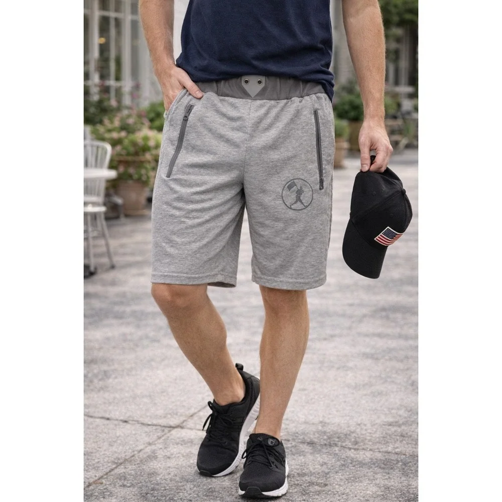 Baseballism Mens Gray Sweat Shorts Elastic Waist Zip Pockets Size Medium